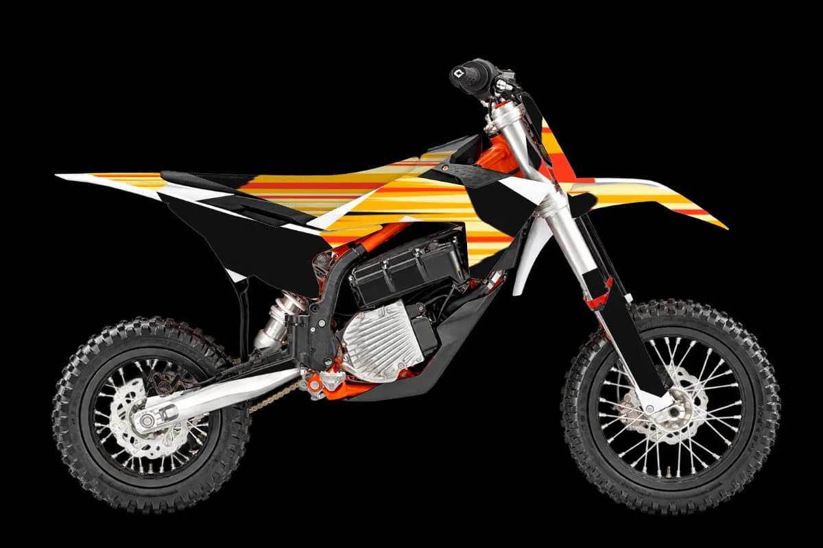 Flame style dirt bike graphics kit on a KTM SX-E 5