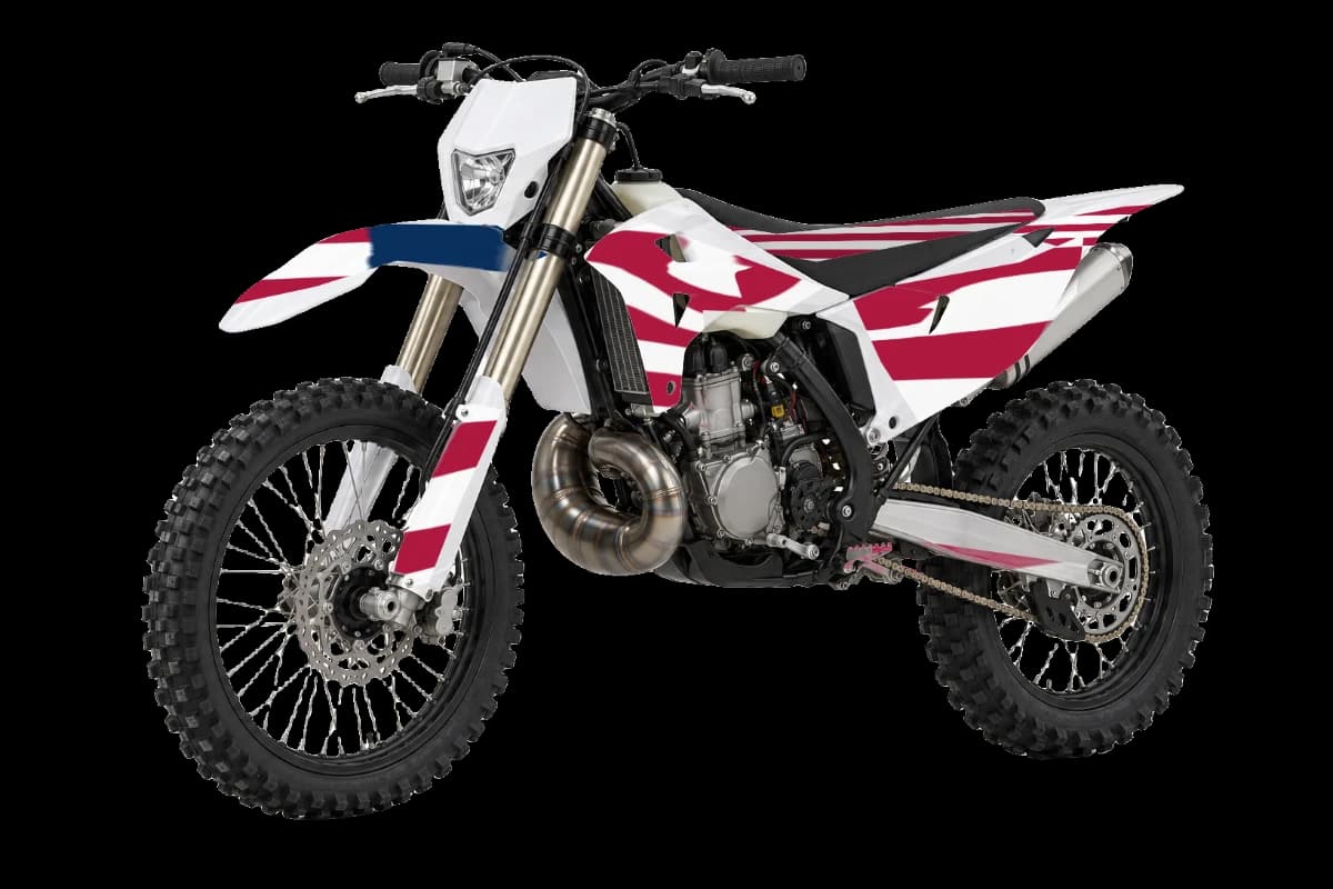 American flag style dirt bike graphics kit on a Rieju MR 300i