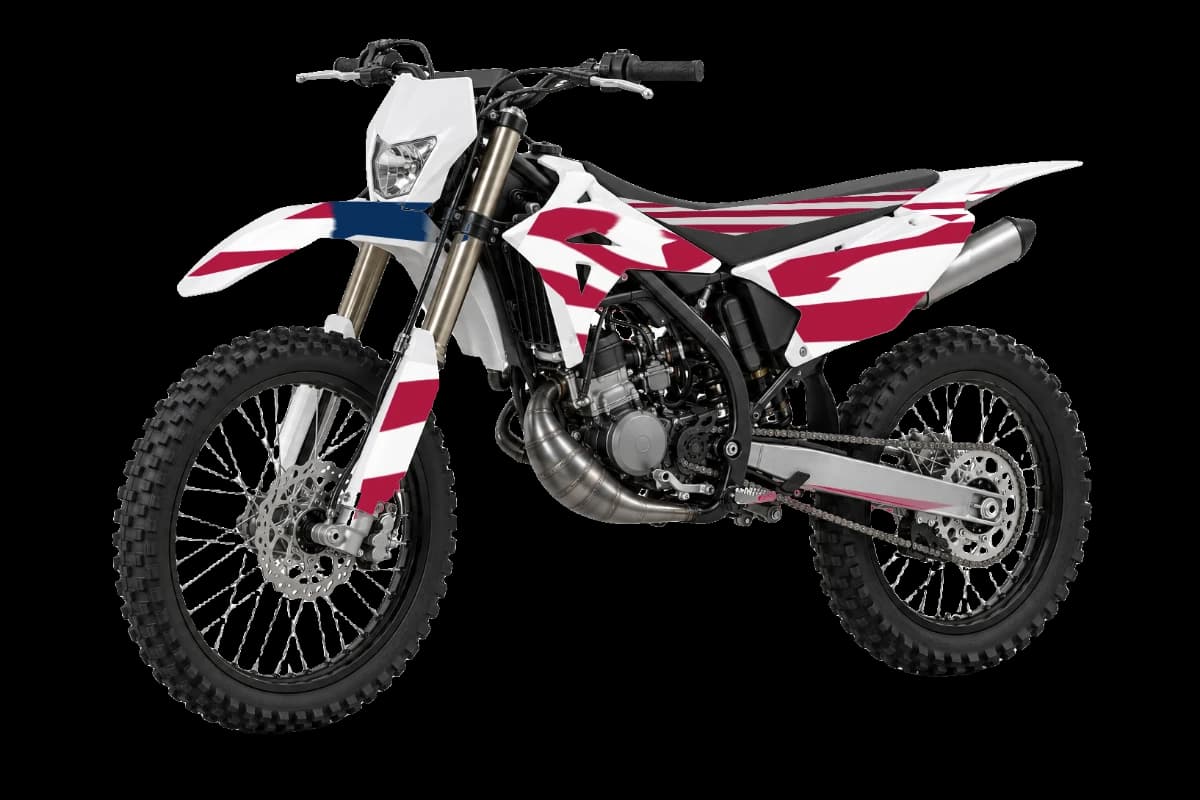 American flag style dirt bike graphics kit on a Rieju MRT 50