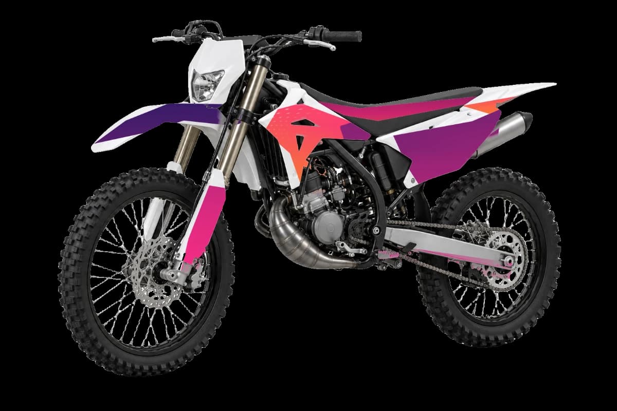 Gradient fade style dirt bike graphics kit on a Rieju MRT 50