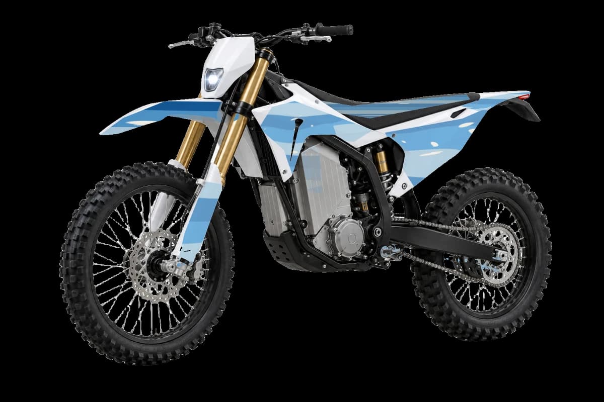 Wave style dirt bike graphics kit on a Stark Varg EX