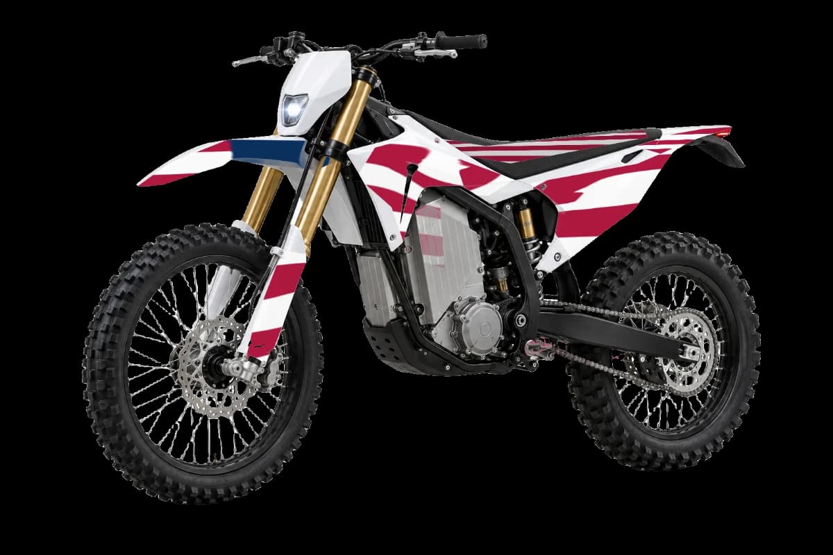 American flag style dirt bike graphics kit on a Stark Varg EX