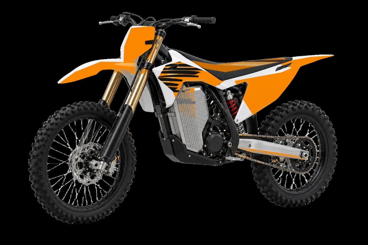 Tiger stripe graphics on a Stark Varg MX electric dirt bike