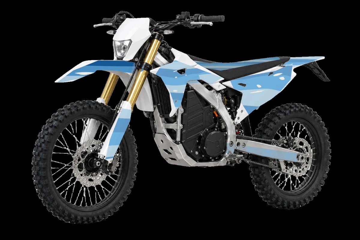 Big Surf style dirt bike graphics kit on a Sur-Ron Storm Bee