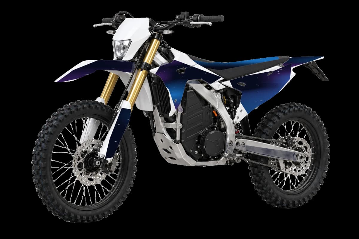 Galaxy graphics on a Sur-Ron Storm Bee electric dirt bike