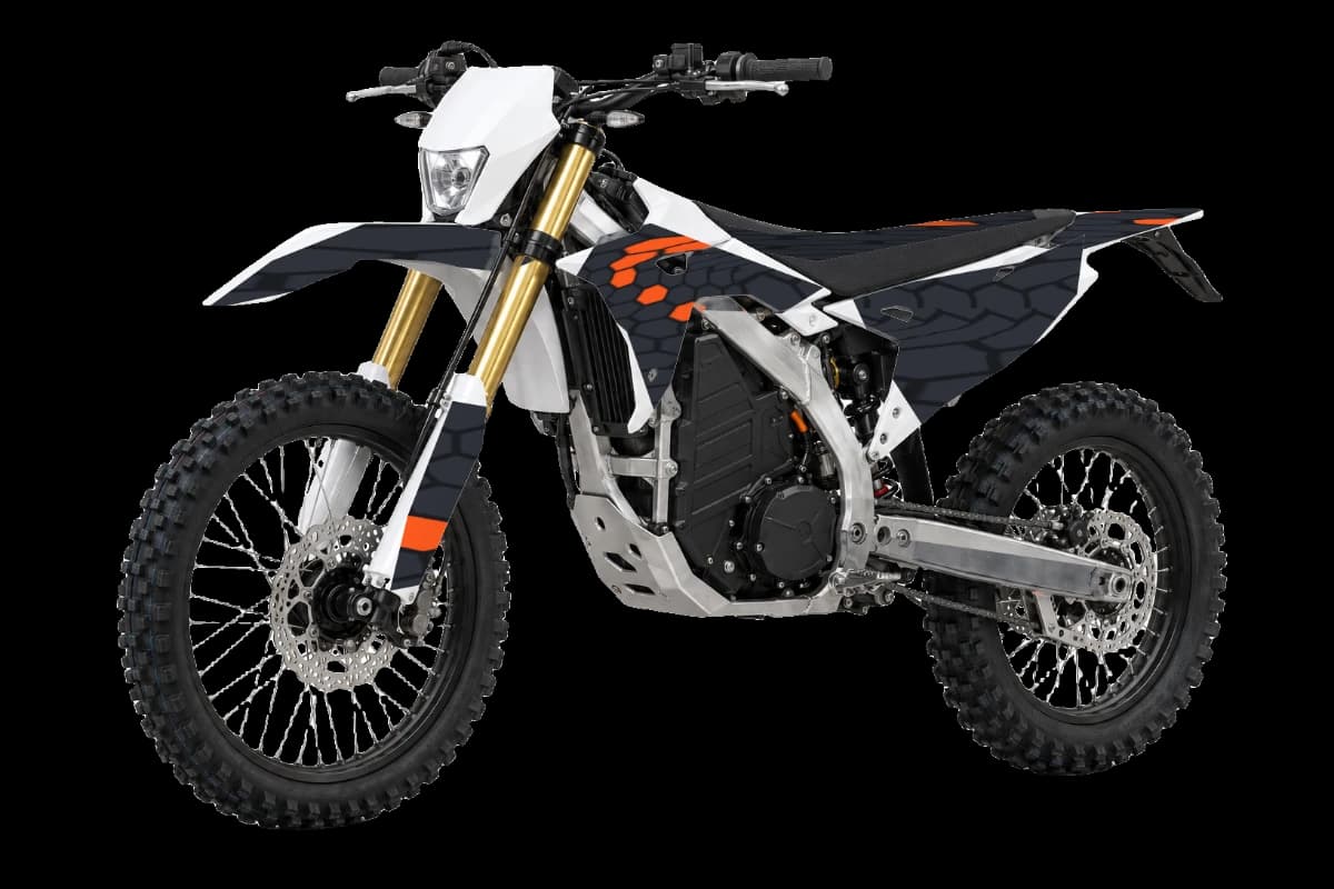 Honeycomb graphics on a Sur-Ron Storm Bee electric dirt bike