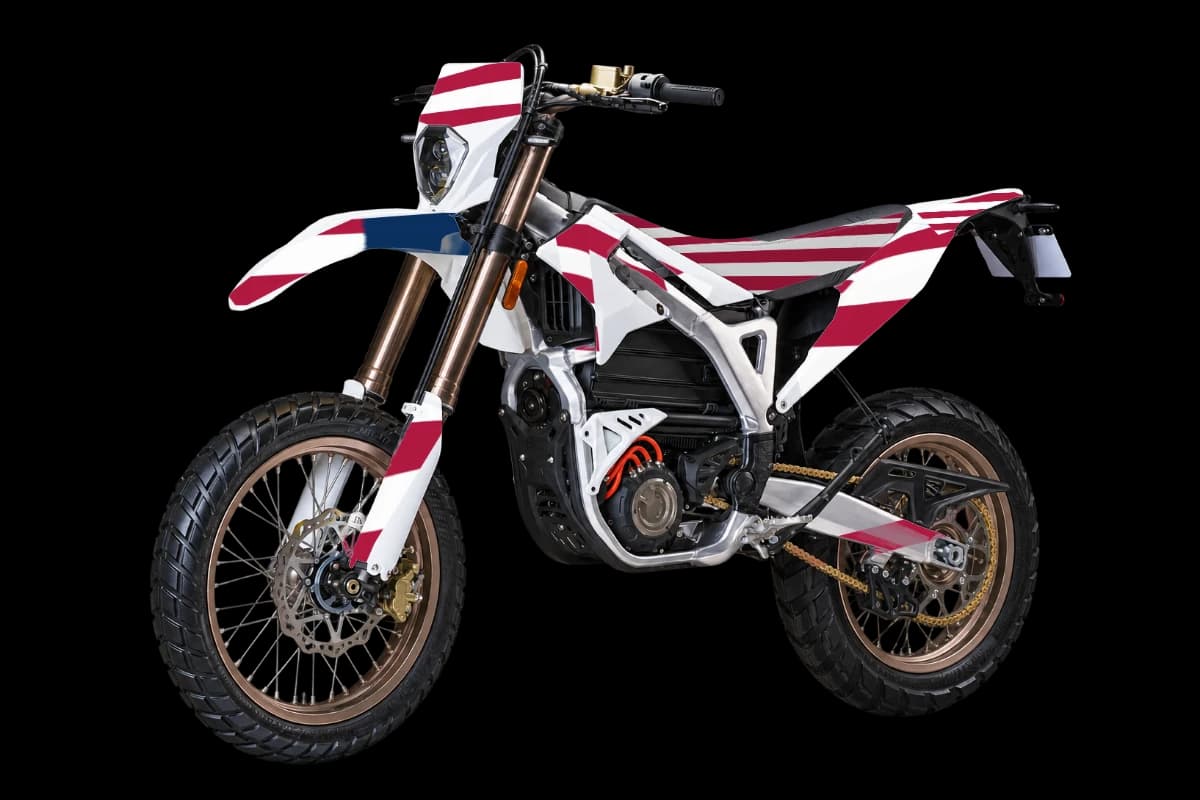 Old Glory graphics on a Sur-Ron Storm Bee