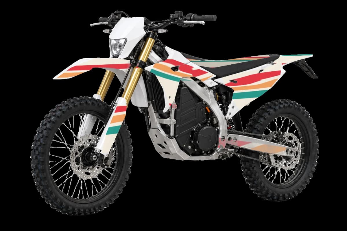 Retro graphics on a Sur-Ron Storm Bee electric dirt bike