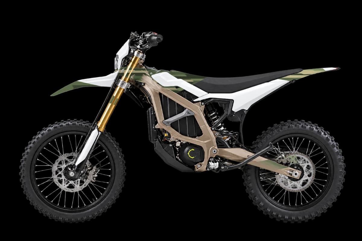 Digital camo style dirt bike graphics kit on a Sur-Ron Ultra Bee