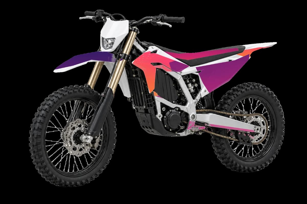 Gradient fade style dirt bike graphics kit on a Sur-Ron Ultra Bee