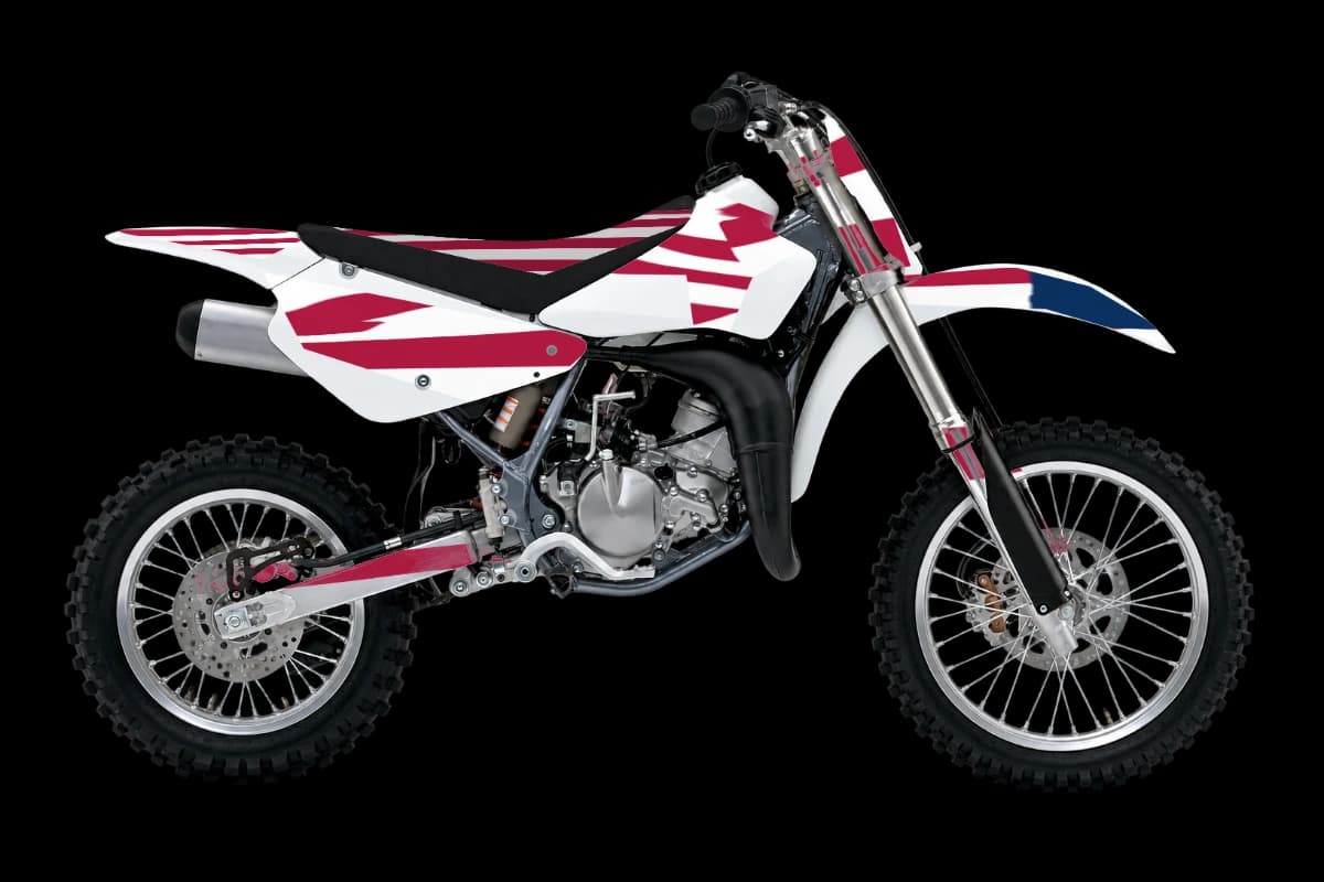 American flag style dirt bike graphics kit on a Suzuki RM85
