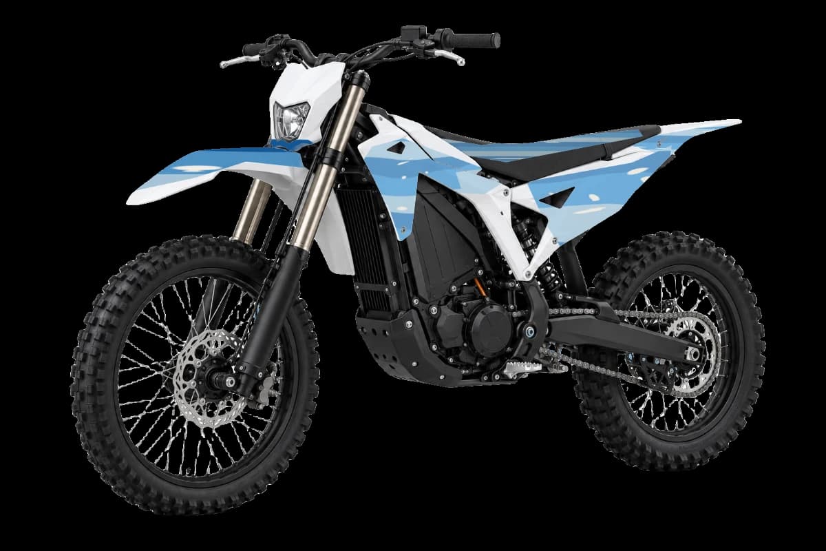 Wave style dirt bike graphics kit on a Talaria Komodo