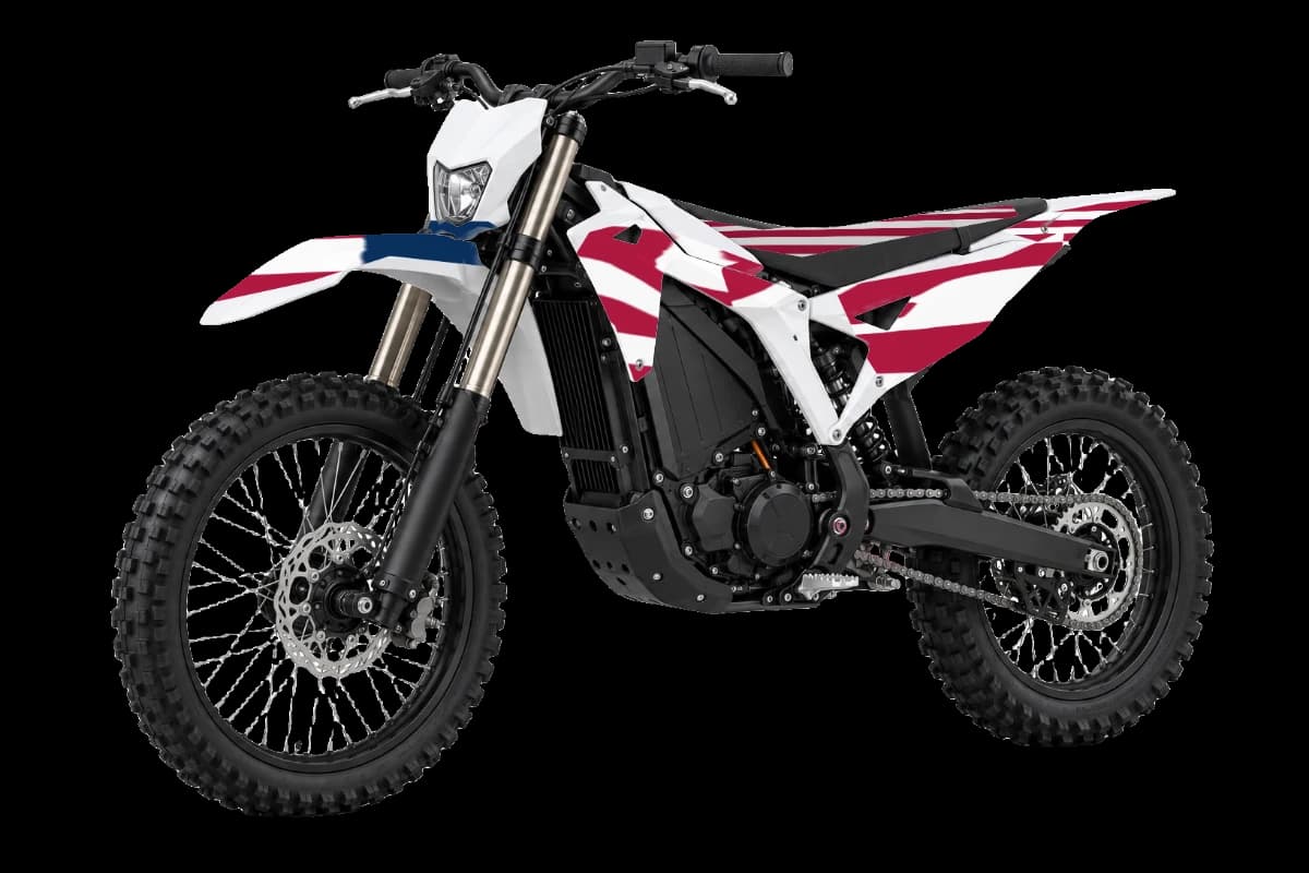 American flag style dirt bike graphics kit on a Talaria Komodo