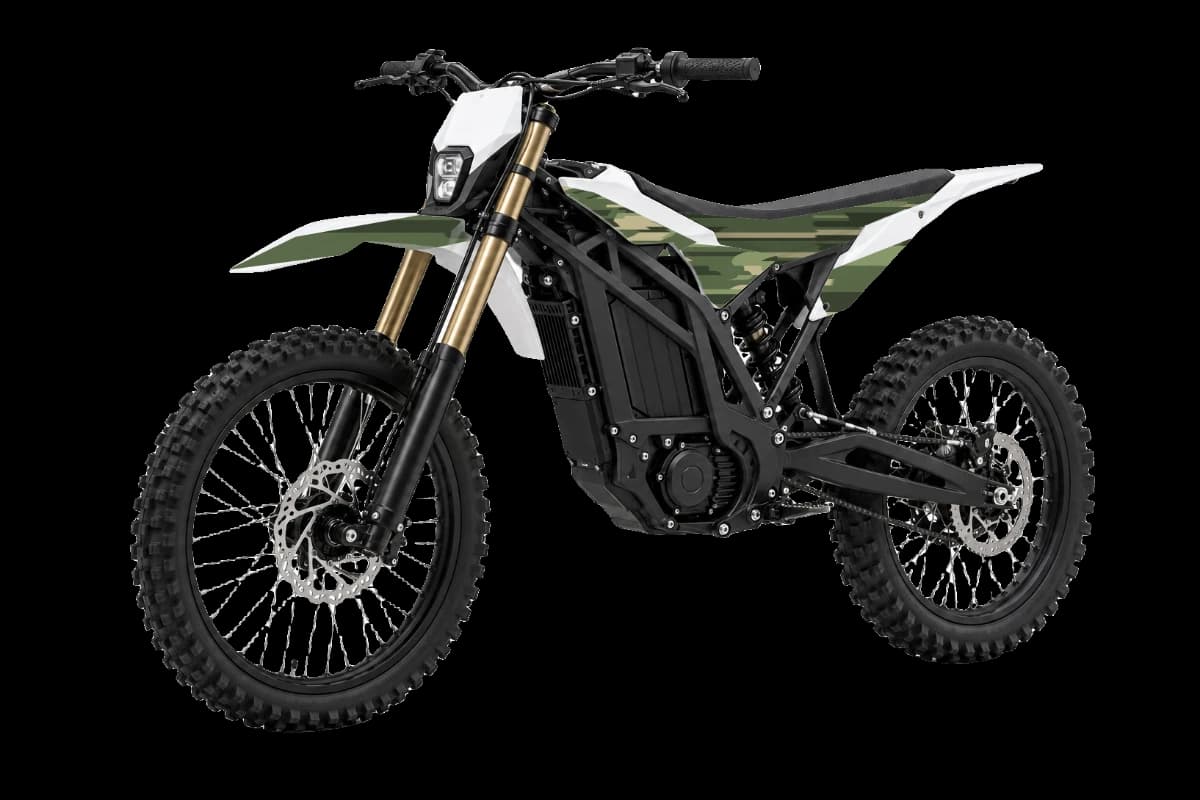 Digital camo style dirt bike graphics kit on a Talaria Sting
