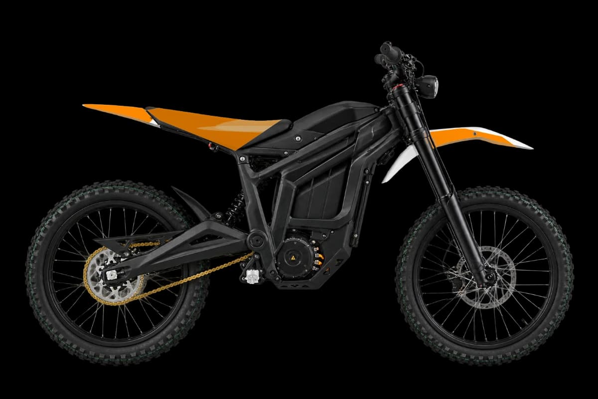 Tiger stripe style dirt bike graphics kit on a Talaria Sting