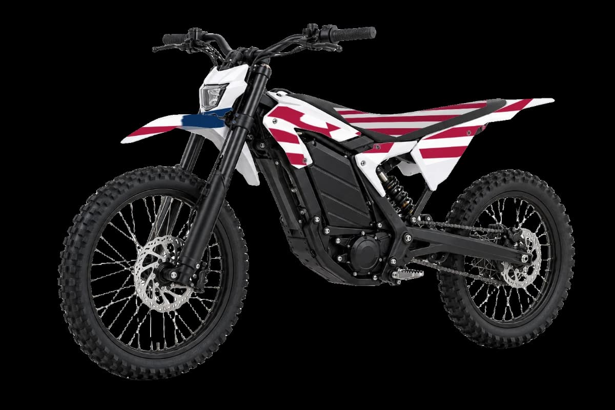 American flag style dirt bike graphics kit on a Talaria XXX