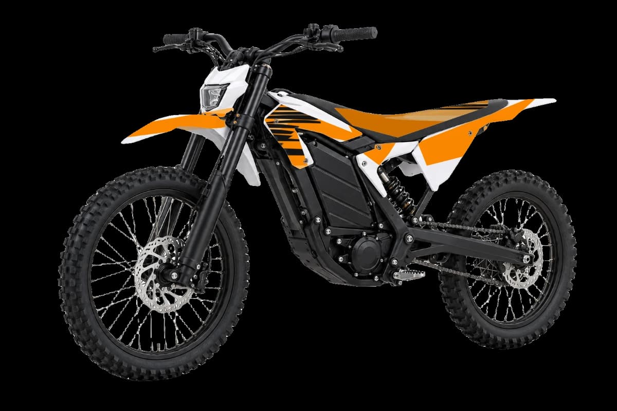 Tiger stripe style dirt bike graphics kit on a Talaria XXX