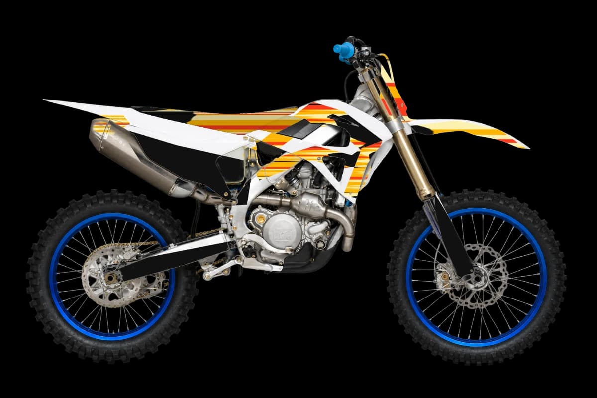 Flame style dirt bike graphics kit on a TM Moto MX 450 4T