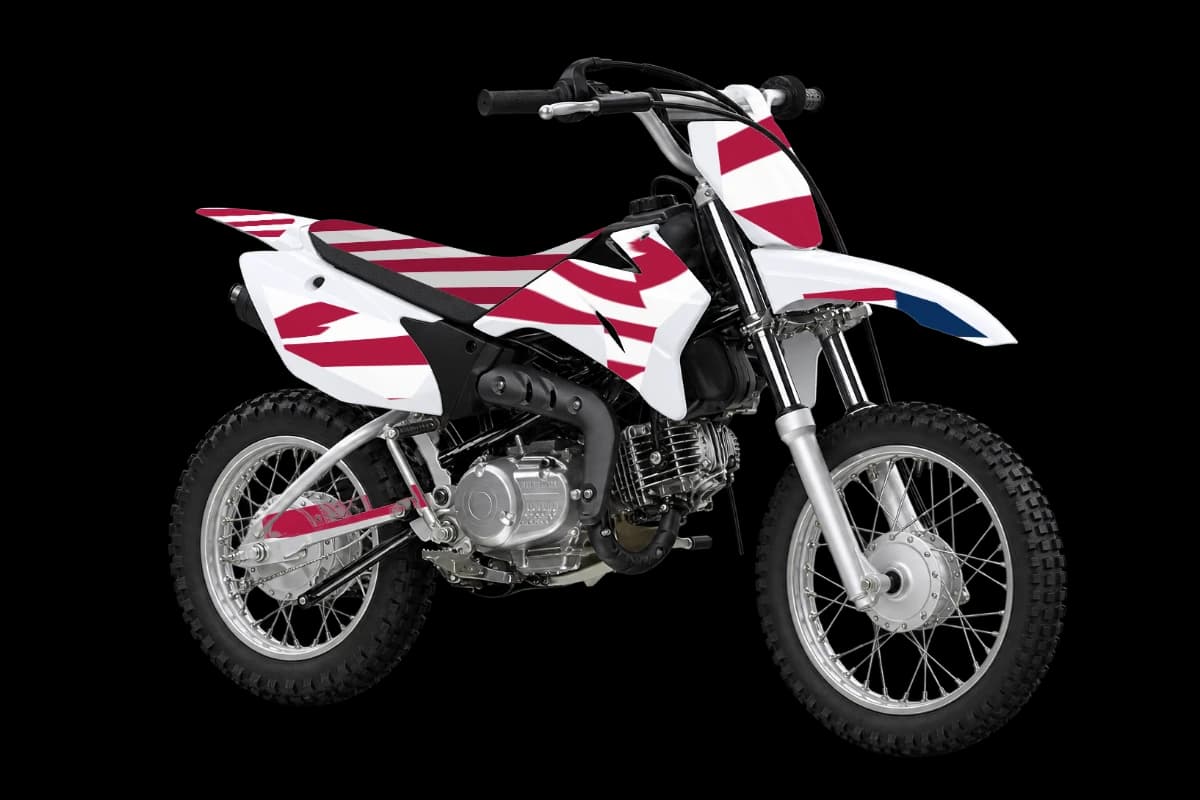 American flag style dirt bike graphics kit on a Yamaha TT-R110E