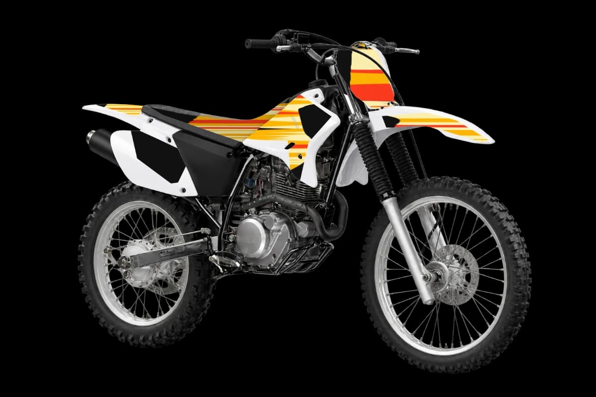 Flame style dirt bike graphics kit on a Yamaha TT-R230