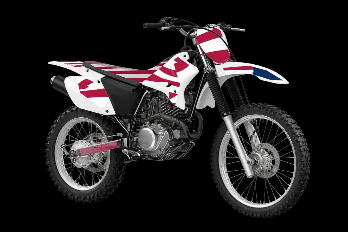 American flag style dirt bike graphics kit on a Yamaha TT-R230