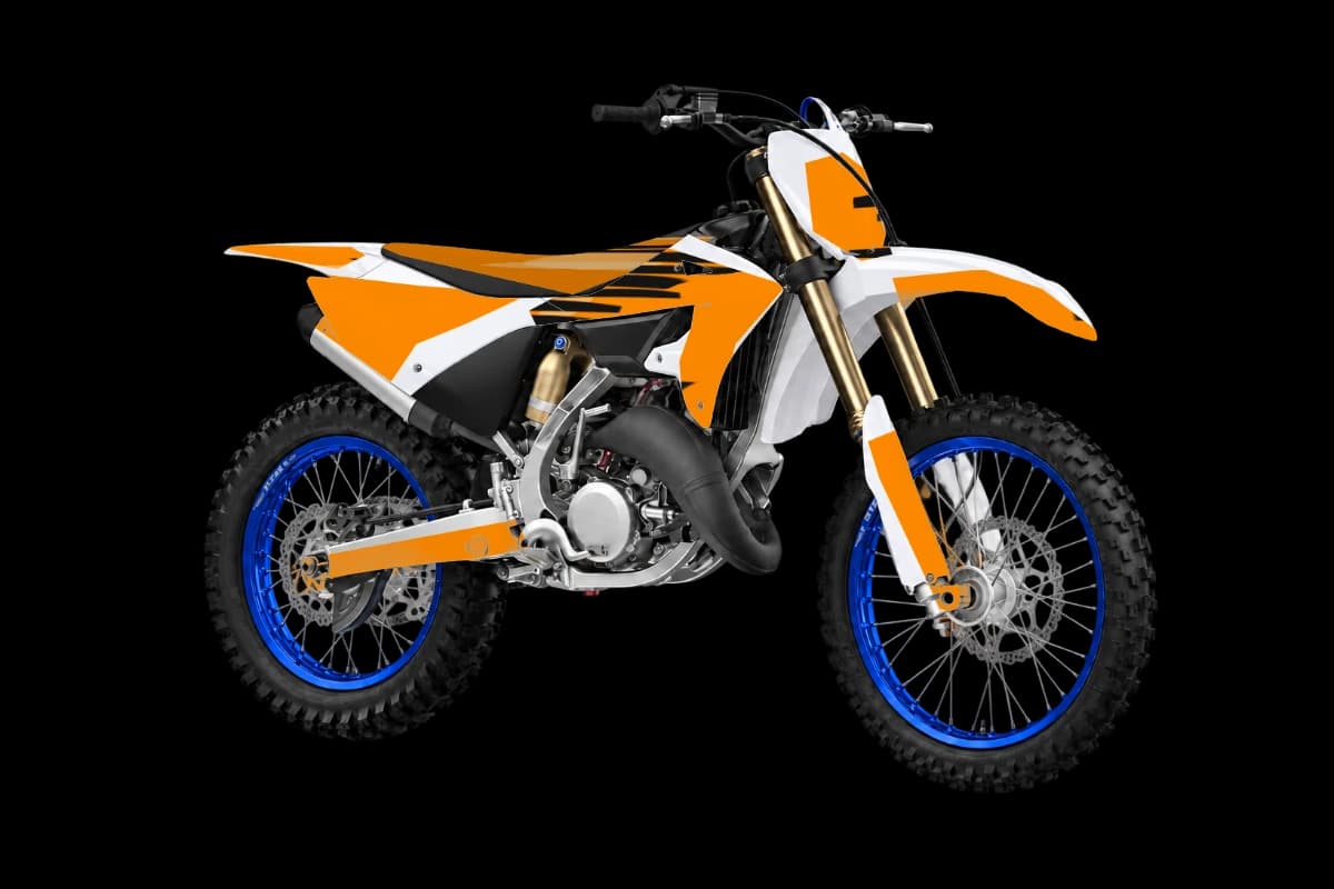 Tiger stripe style dirt bike graphics kit on a Yamaha YZ125X