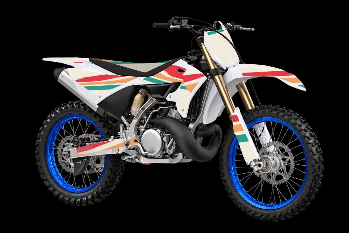 Retro style dirt bike graphics kit on a Yamaha YZ250