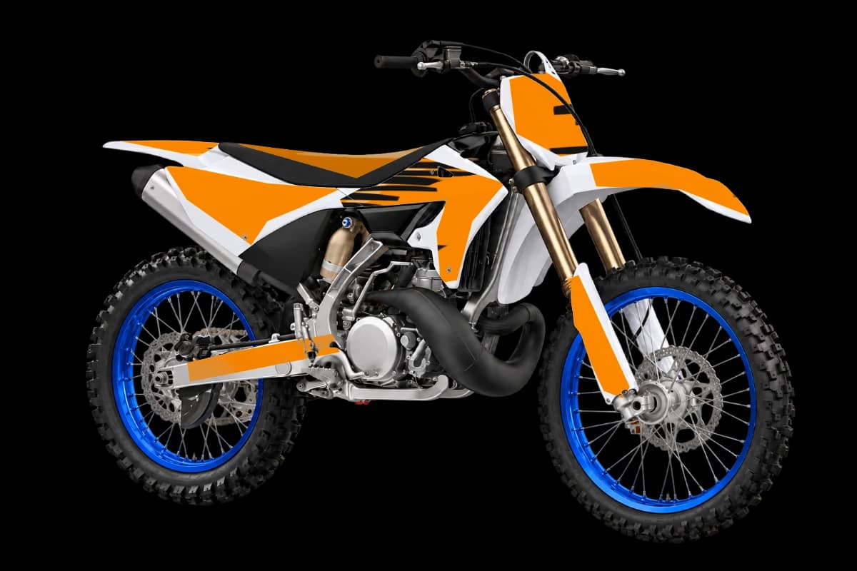 Tiger stripe style dirt bike graphics kit on a Yamaha YZ250