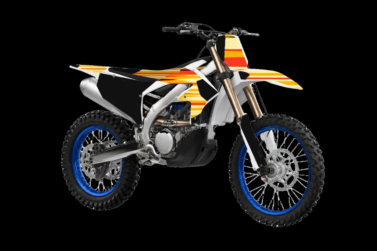 Flame style dirt bike graphics kit on a Yamaha YZ250FX