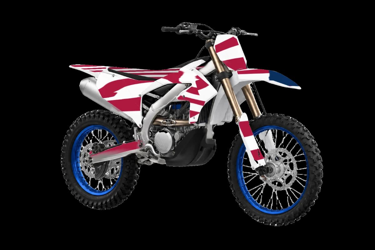 American flag style dirt bike graphics kit on a Yamaha YZ250FX