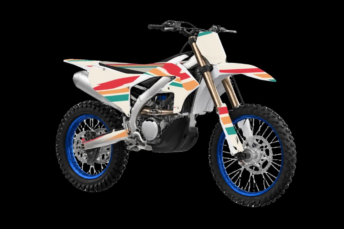 Retro style dirt bike graphics kit on a Yamaha YZ250FX