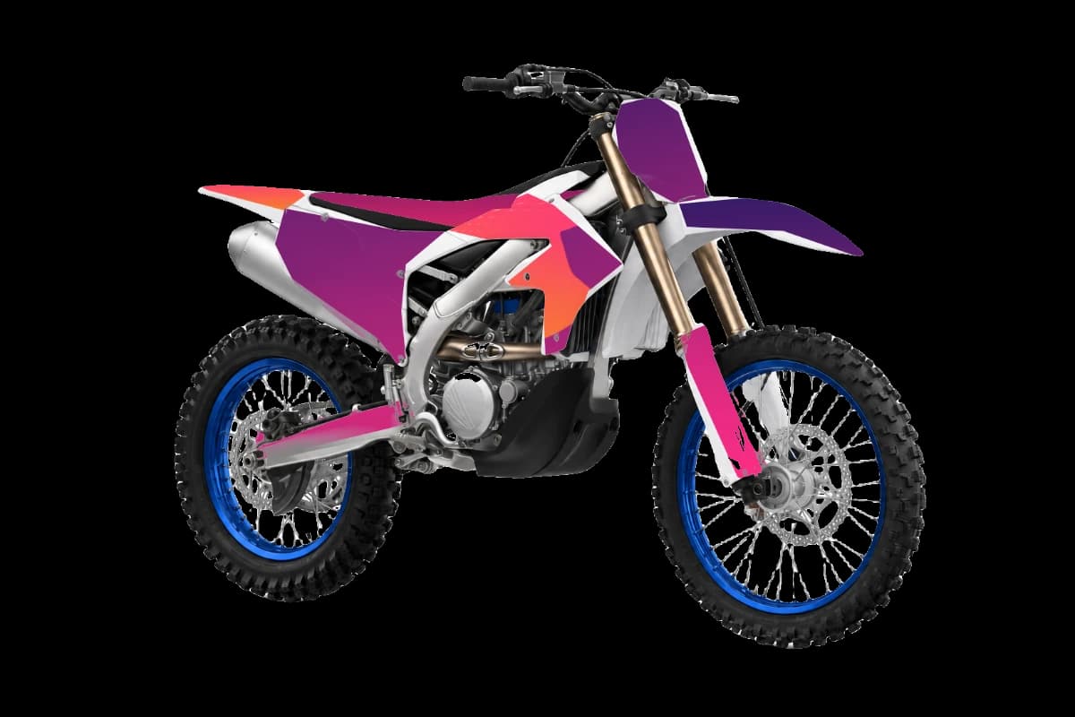 Gradient fade style dirt bike graphics kit on a Yamaha YZ250FX