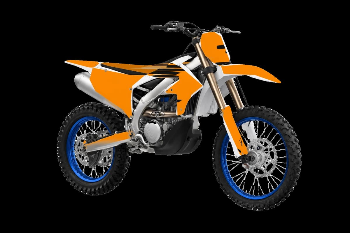 Tiger stripe style dirt bike graphics kit on a Yamaha YZ250FX