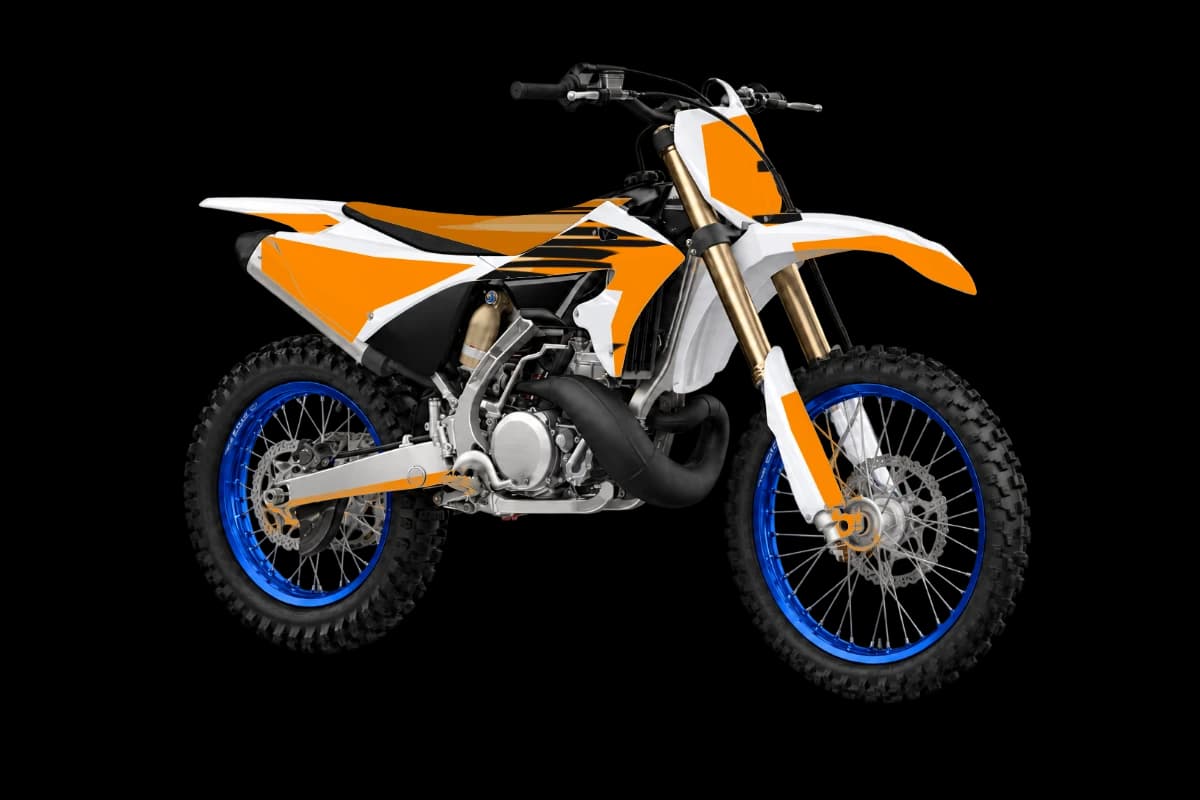 Tiger stripe style dirt bike graphics kit on a Yamaha YZ250X
