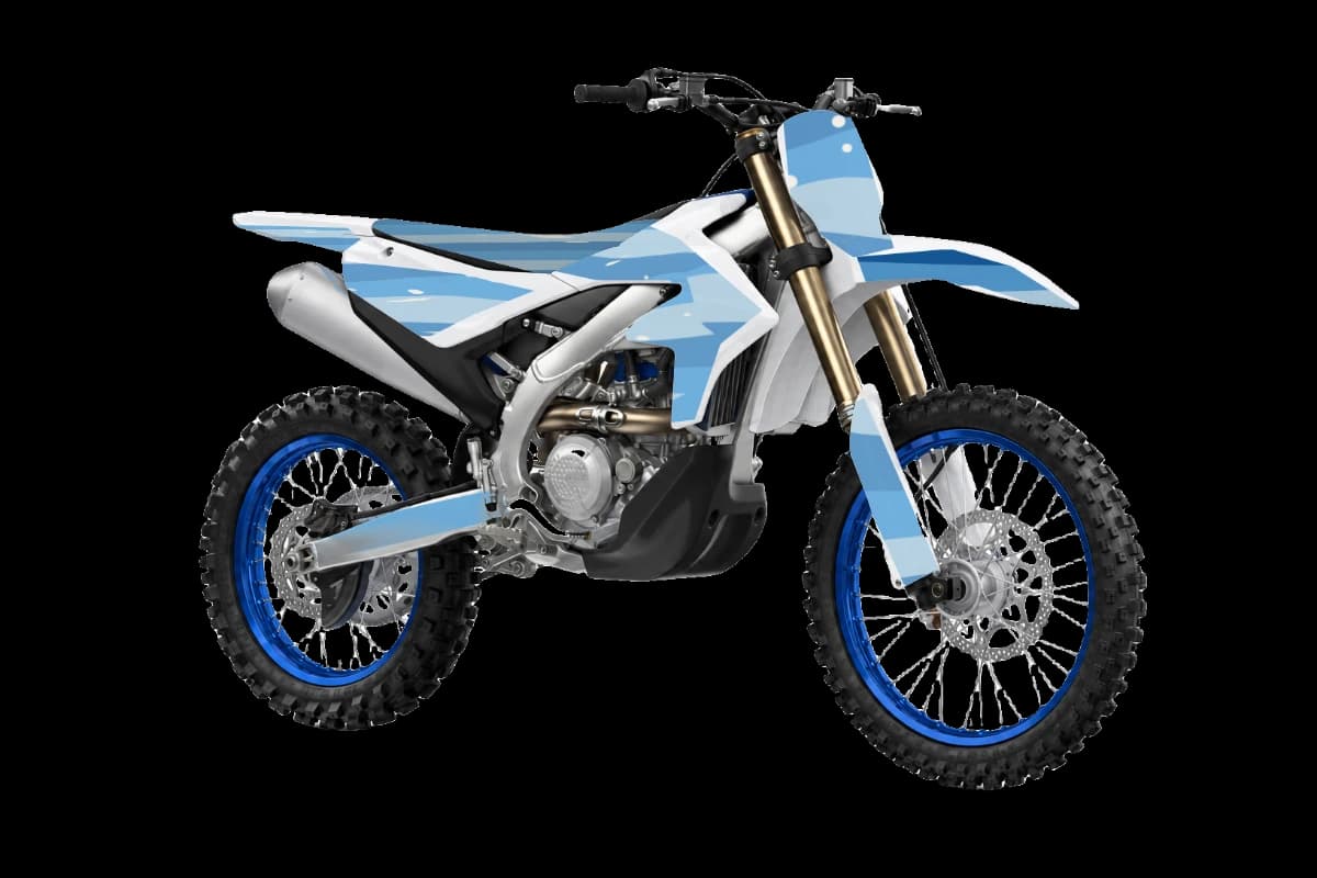 Wave style dirt bike graphics kit on a Yamaha YZ450FX