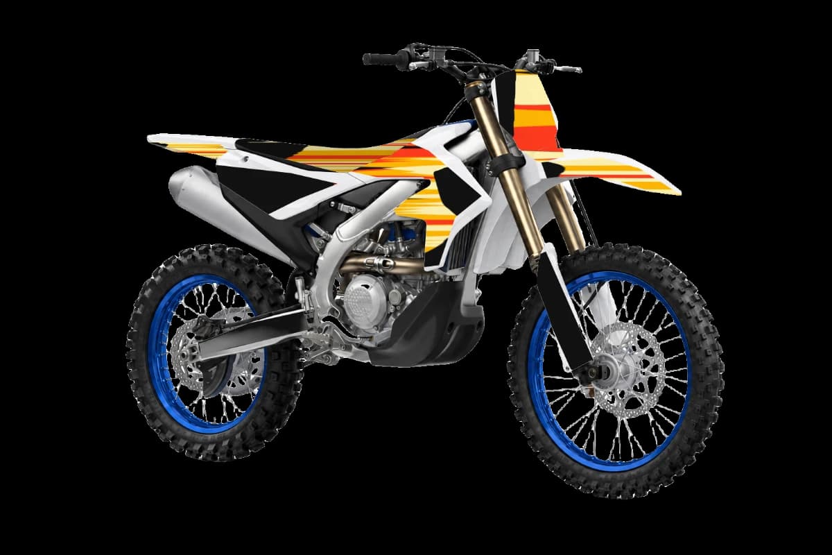 Flame style dirt bike graphics kit on a Yamaha YZ450FX
