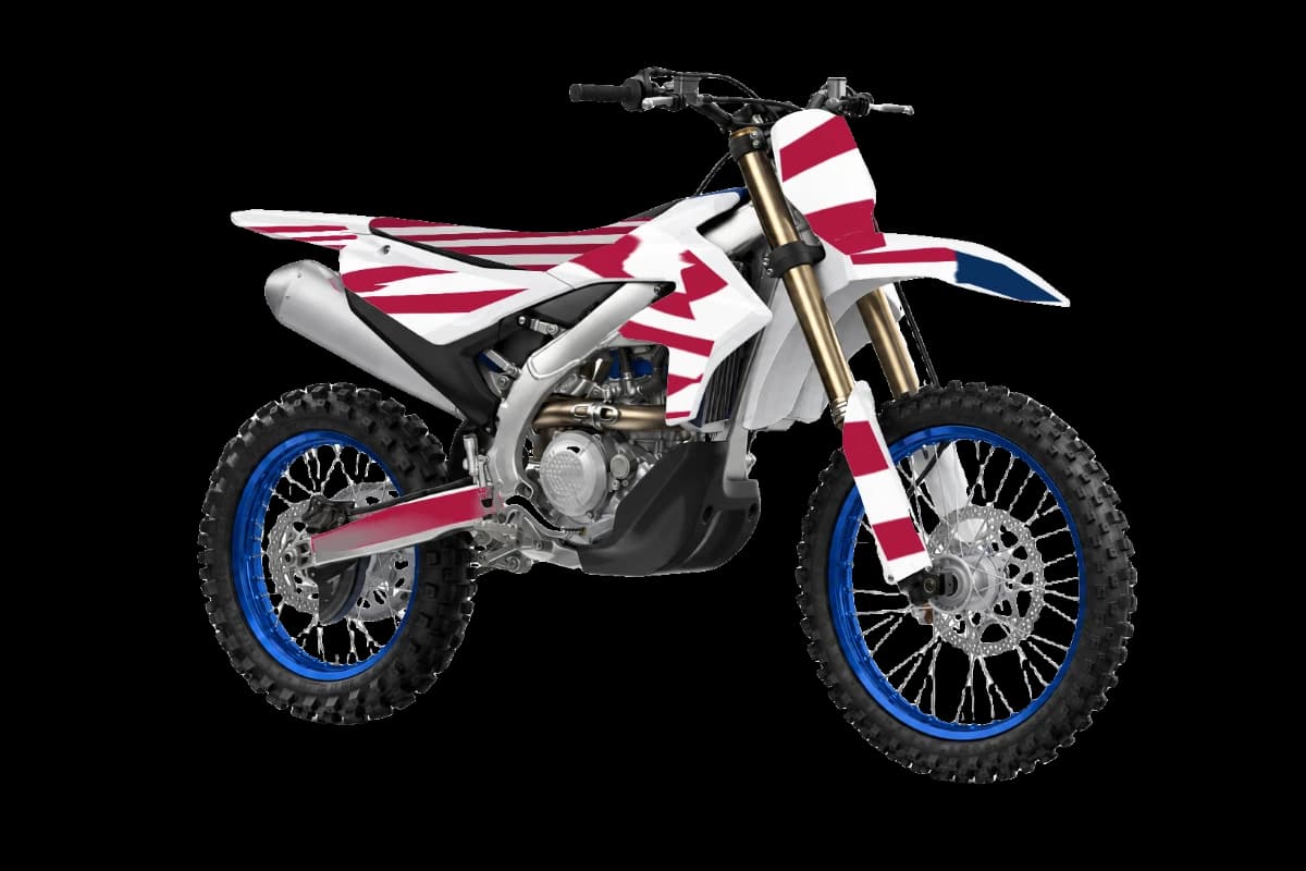 American flag style dirt bike graphics kit on a Yamaha YZ450FX
