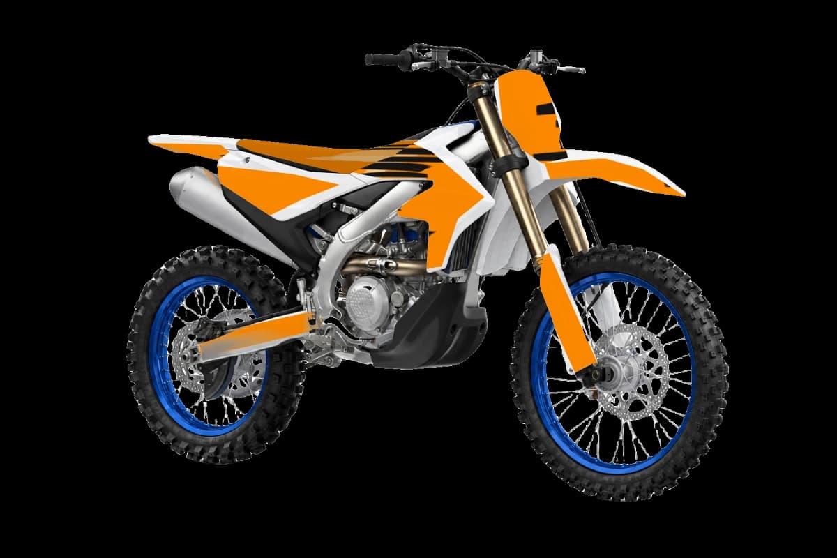 Tiger stripe style dirt bike graphics kit on a Yamaha YZ450FX