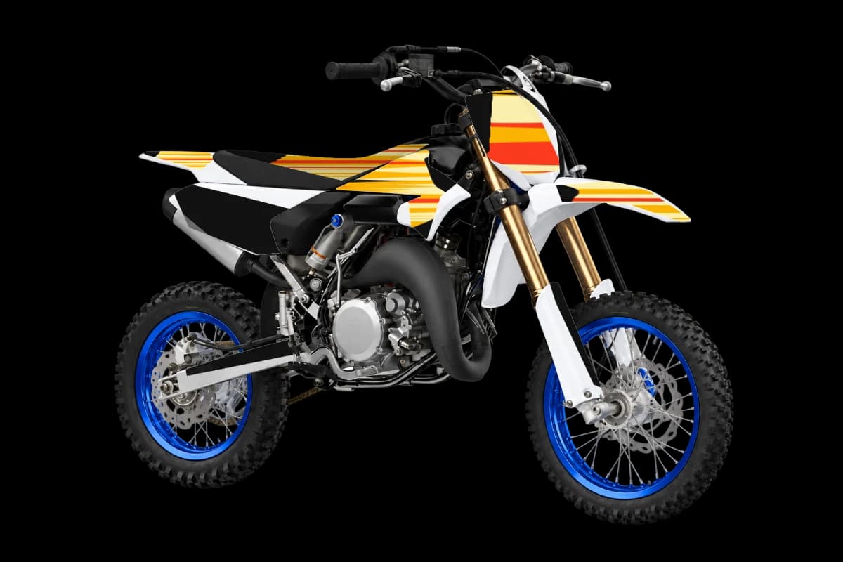 Flame style dirt bike graphics kit on a Yamaha YZ65