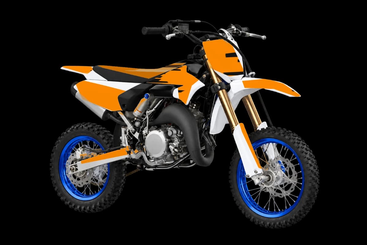 Tiger stripe style dirt bike graphics kit on a Yamaha YZ65