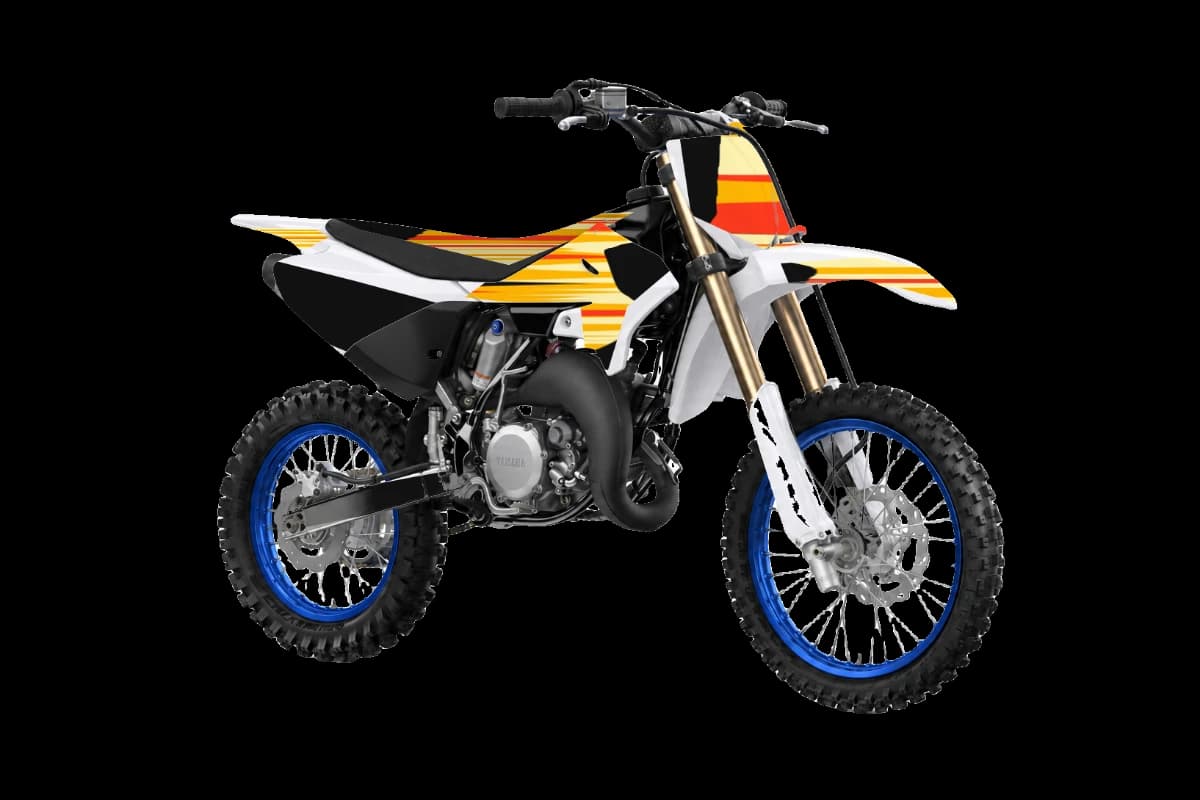 Flame style dirt bike graphics kit on a Yamaha YZ85