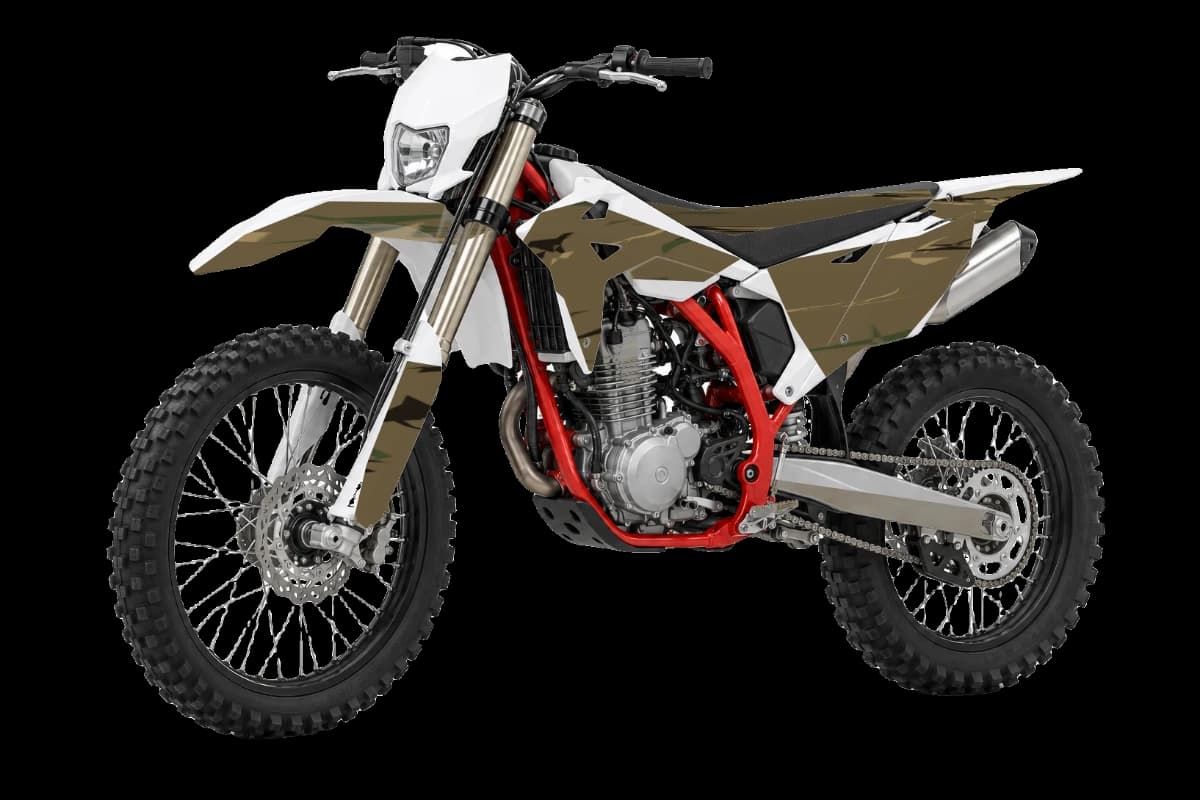Woodland camo style dirt bike graphics kit on a Beta RR 125 R 4T