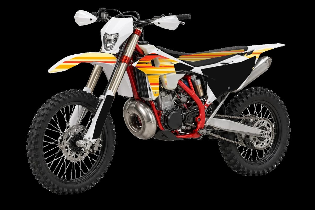 Flame style dirt bike graphics kit on a Beta RR X-PRO 250 2T