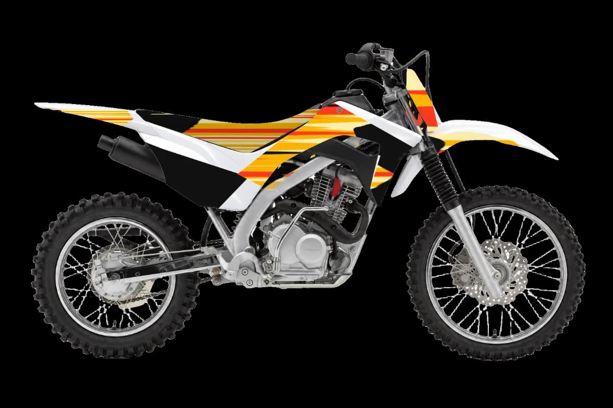 Flame style dirt bike graphics kit on a Honda CRF125F