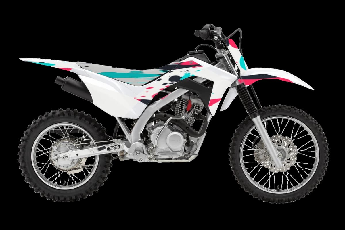Paint splatter style dirt bike graphics kit on a Honda CRF125F