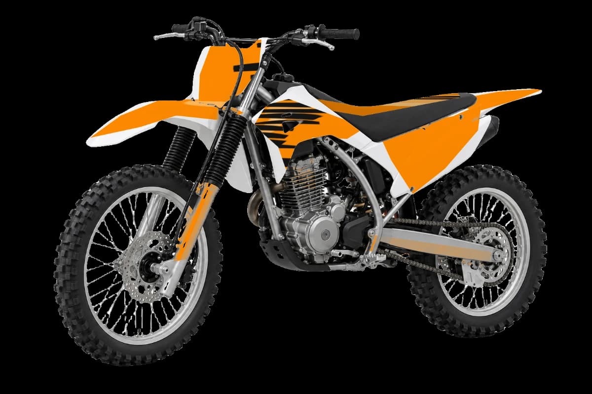 Tiger stripe style dirt bike graphics kit on a Honda CRF300F