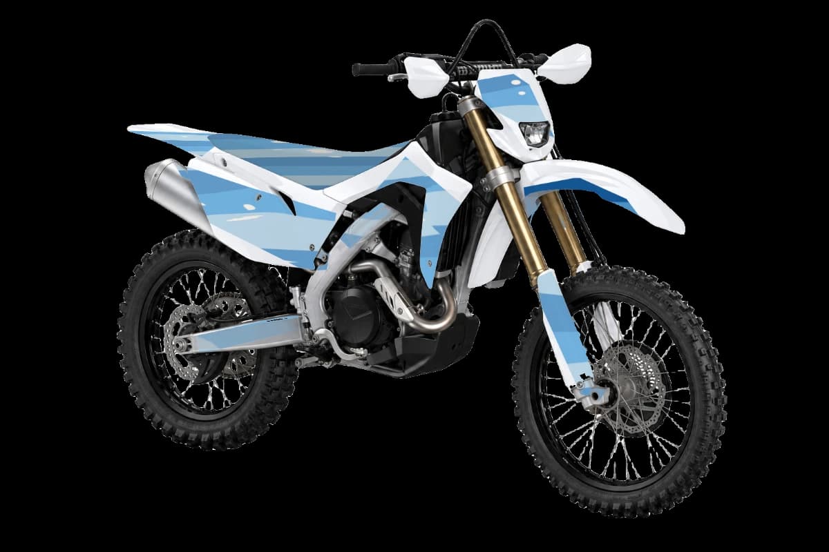 Wave style dirt bike graphics kit on a Honda CRF450X