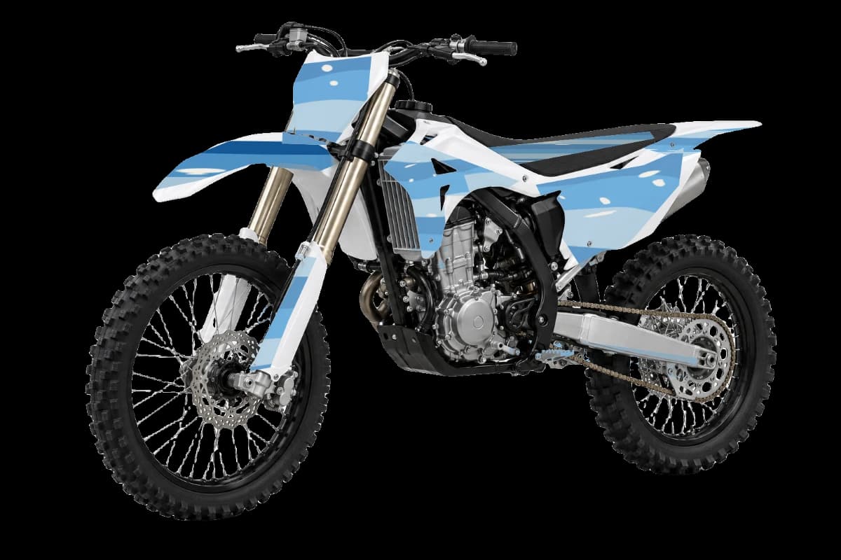 Wave style dirt bike graphics kit on a Kayo K5
