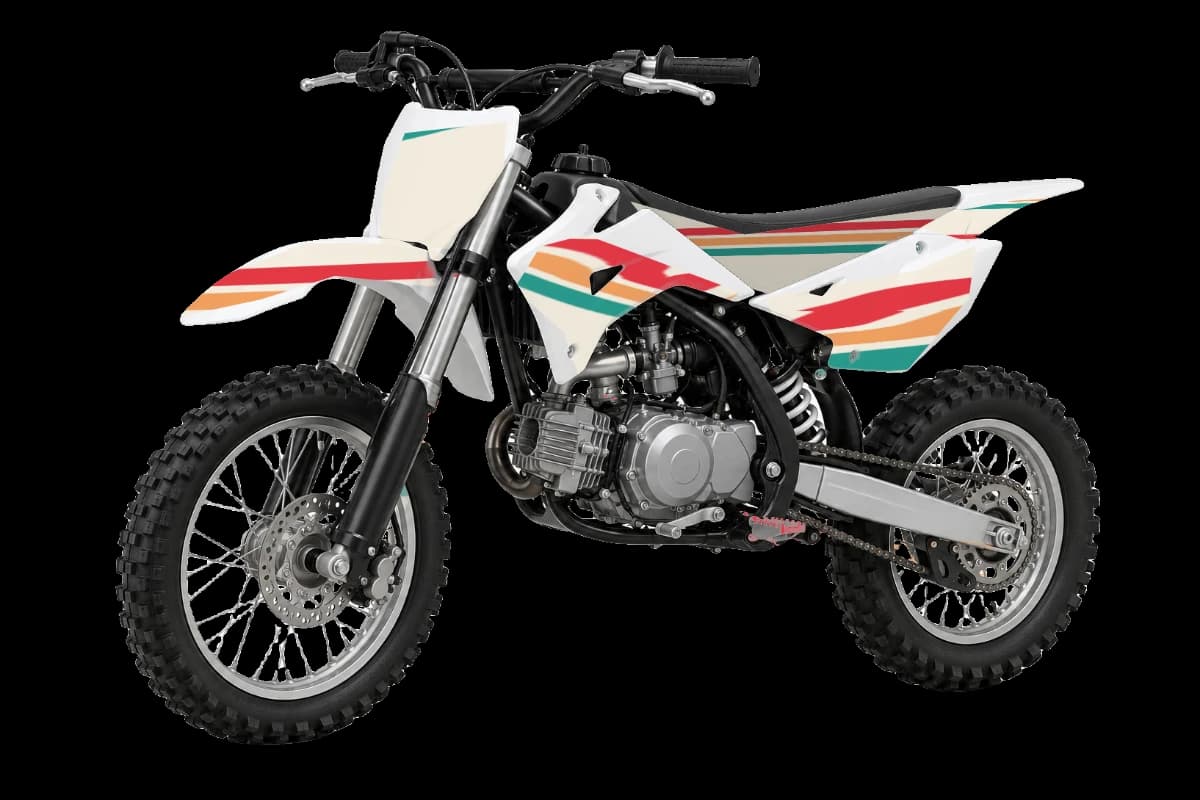 Retro style dirt bike graphics kit on a Kayo TD110