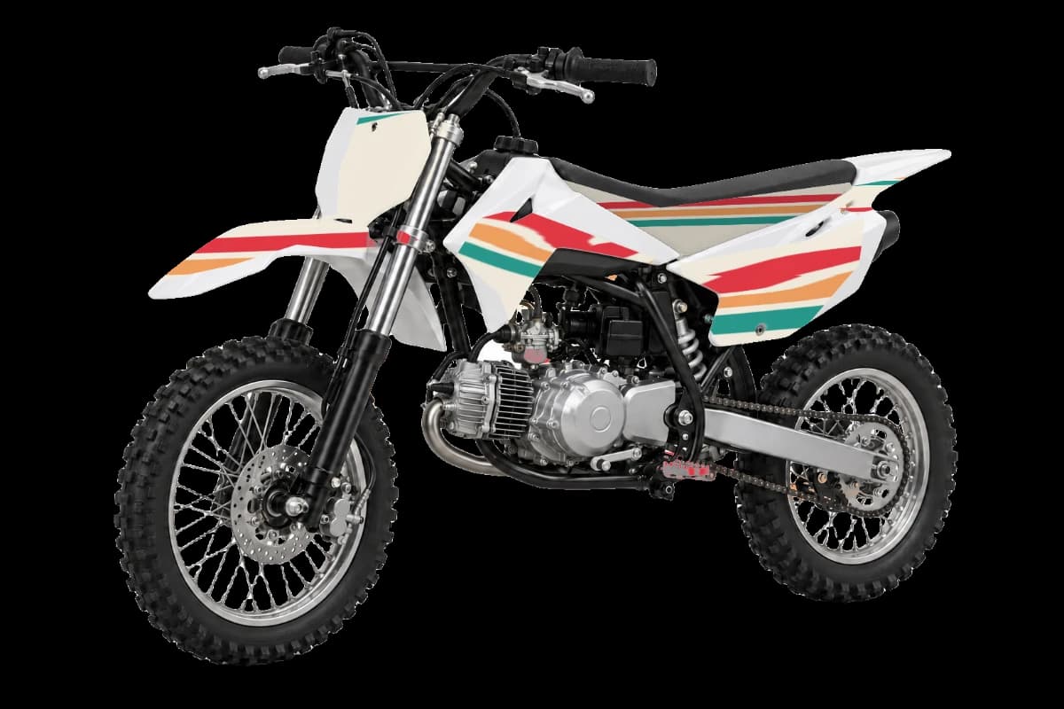 Retro style dirt bike graphics kit on a Kayo TS90